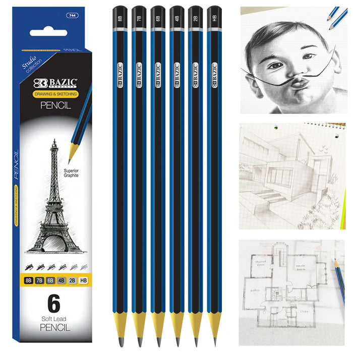 6 X Assorted Soft Lead Sketching Artist Pencils Drawing Graphite Grade —  AllTopBargains